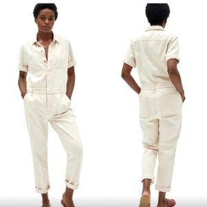 Everlane Short Sleeve Denim Coverall Jumpsuit in Bone Size 00